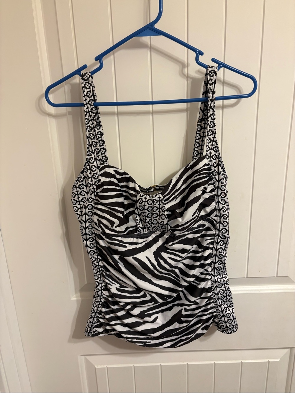 ANTONIO MELANI Black and White Zebra-Print Tankini Top